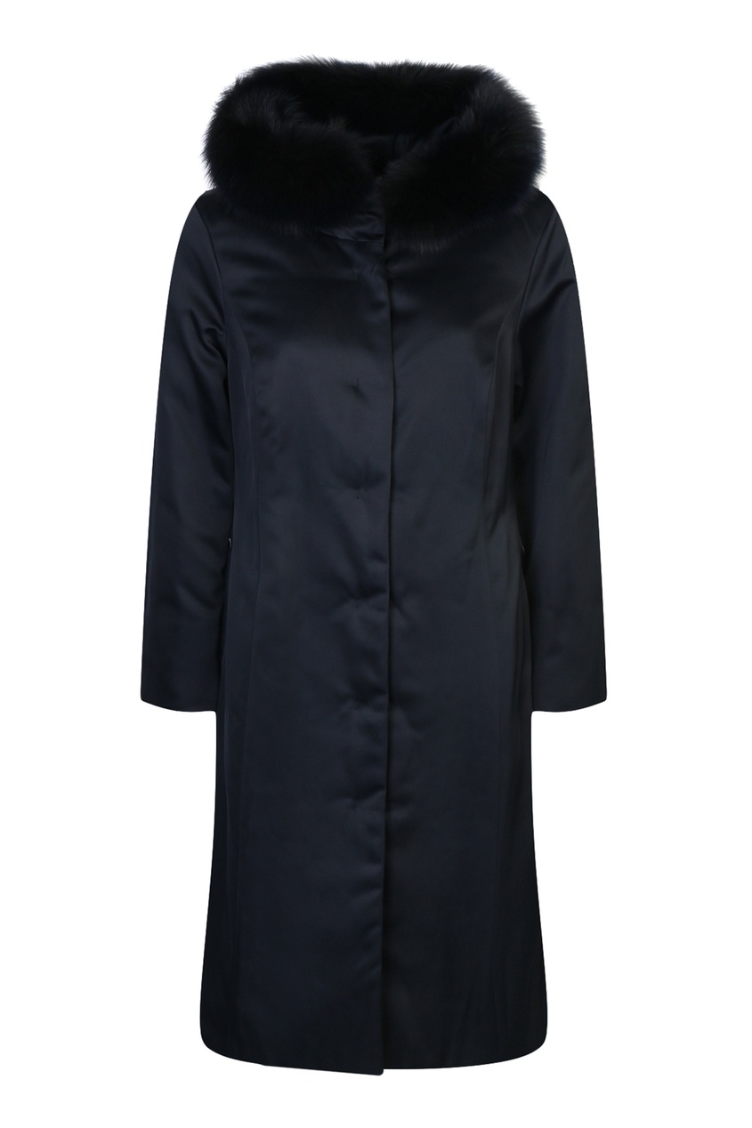 фото Темно-синее пальто с меховой отделкой marina rinaldi