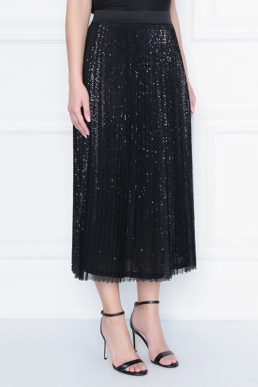 фото Черная плиссированная юбка с пайетками marina rinaldi