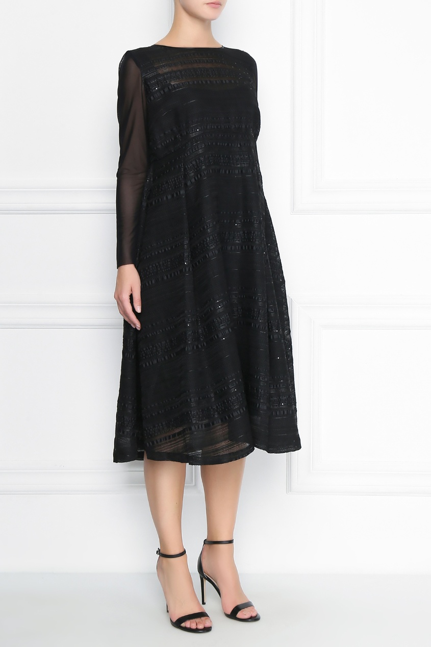 фото Черное платье с ажурным узором marina rinaldi