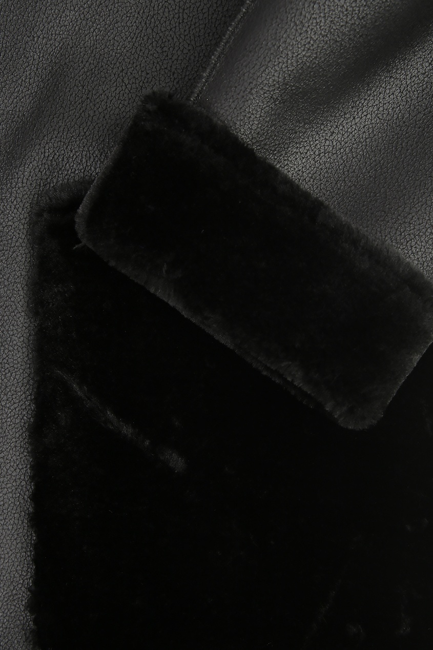 фото Черная дубленка с меховой отделкой Marina rinaldi