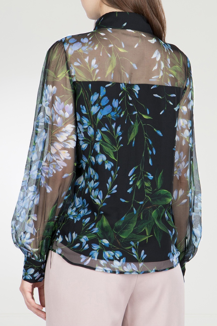 фото Шелковая блуза в романтическом стиле с цветочным принтом blumarine