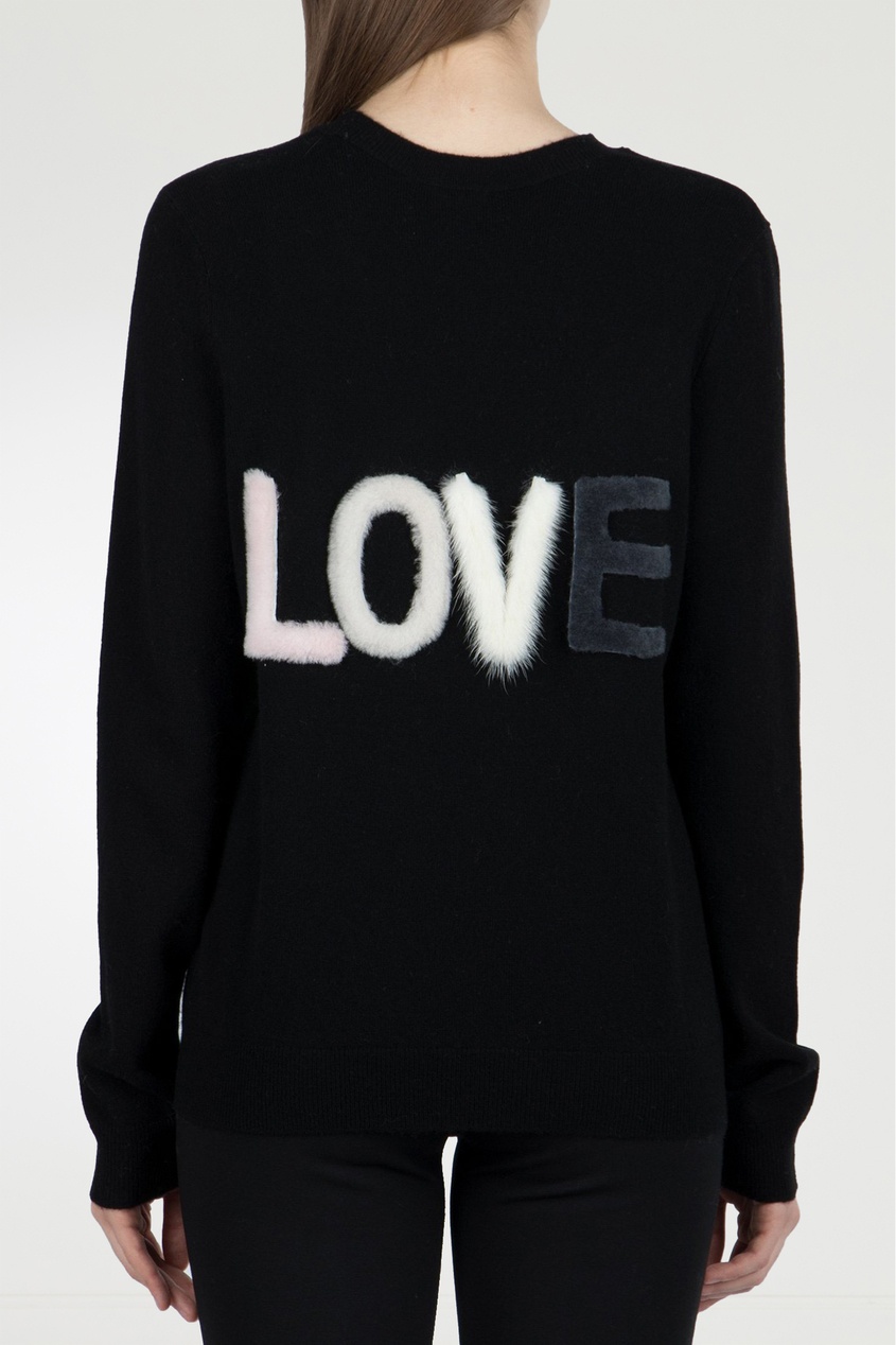 фото Пуловер черного цвета с меховой аппликацией max & moi