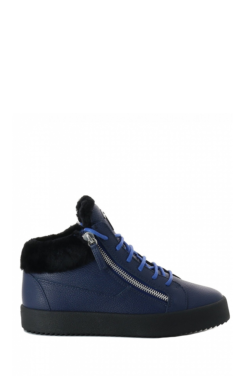 фото Синие утепленные ботинки из кожи и меха giuseppe zanotti design