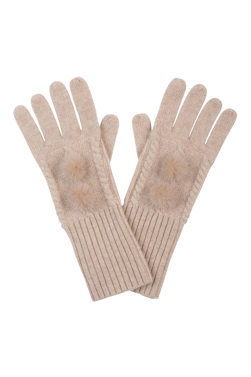фото Светло-бежевые перчатки, украшенные мехом Max & moi