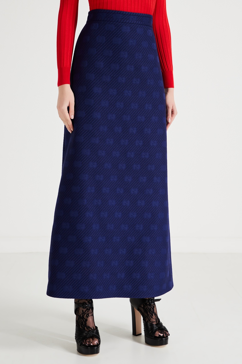 фото Синяя юбка макси с монограммами Gucci