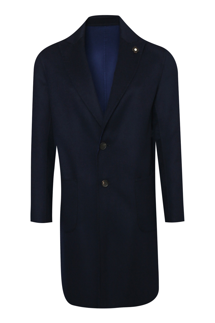 фото Темно-синее однобортное пальто из шерсти Lardini
