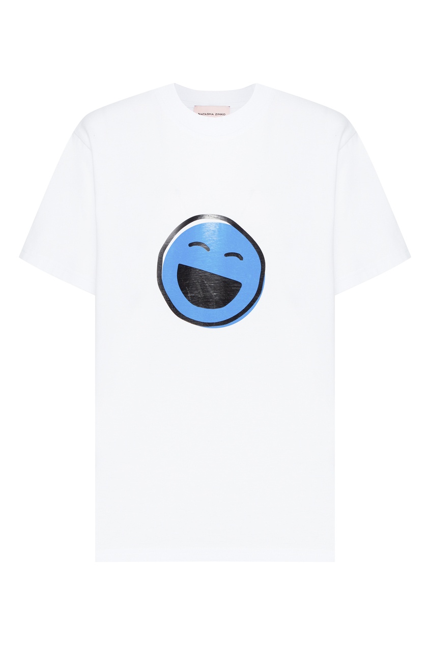 фото Белая футболка с аппликациями happy / smoking smile natasha zinko