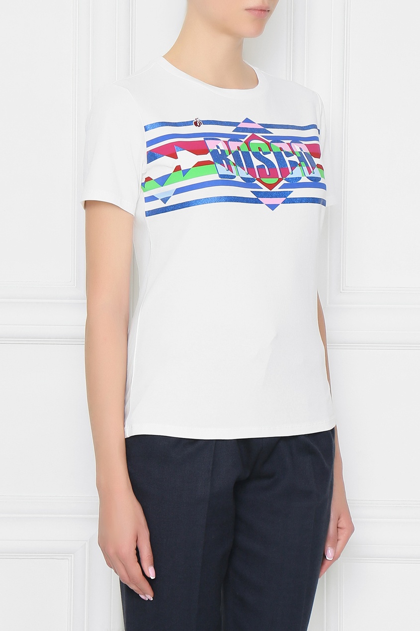 фото Белая футболка с разноцветным логотипом bosco fresh