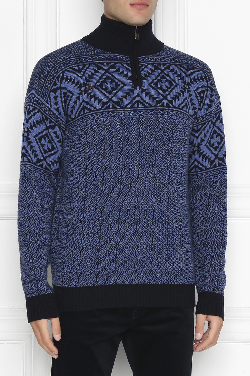 фото Синий шерстяной свитер с узорами Bosco fresh