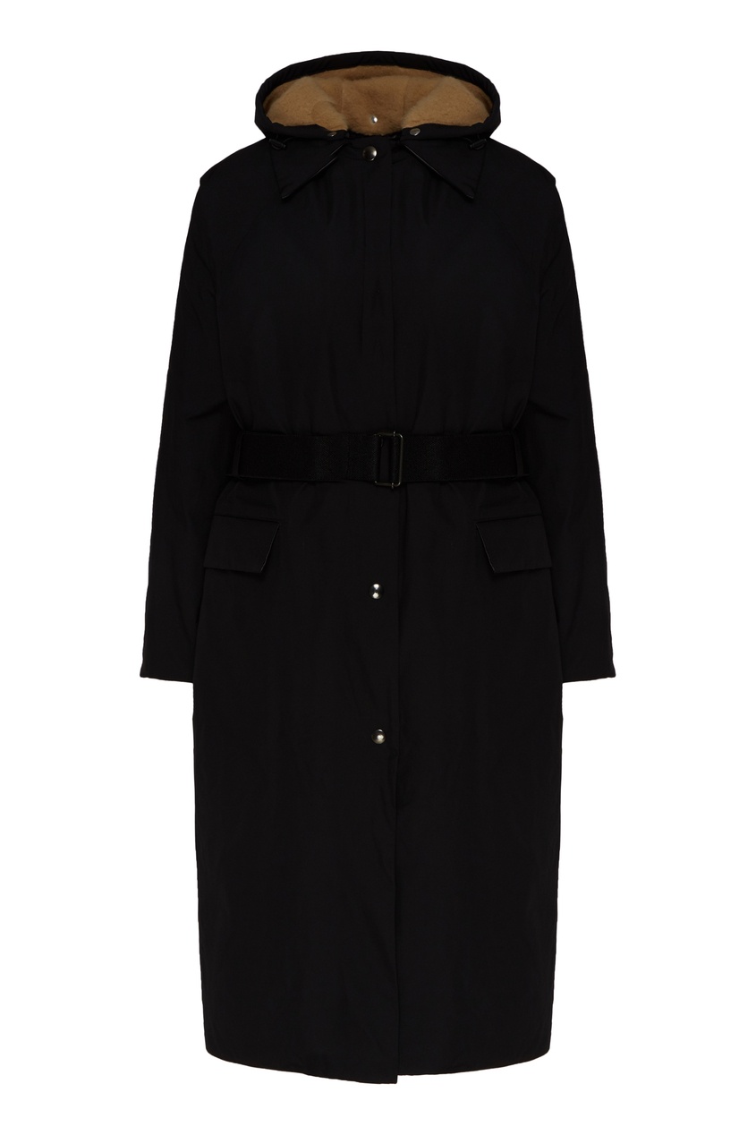 фото Черное пальто с капюшоном и поясом kassl editions