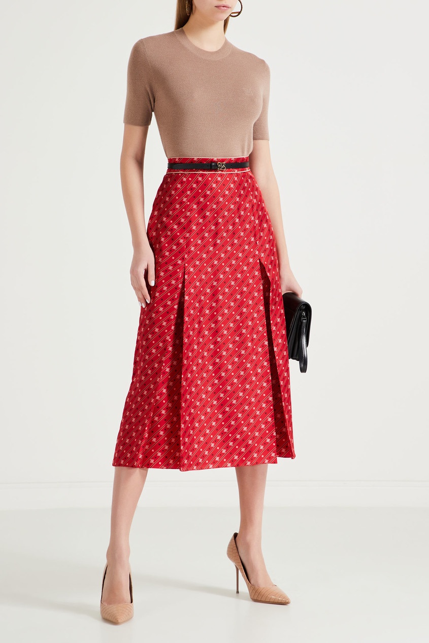 фото Красная юбка миди с принтом karligraphy Fendi