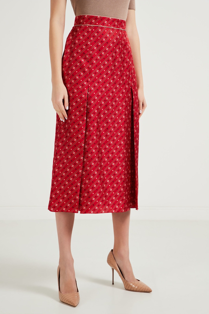 фото Красная юбка миди с принтом karligraphy fendi