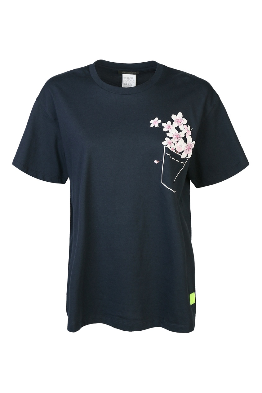фото Темно-синяя футболка с цветочным принтом marina rinaldi