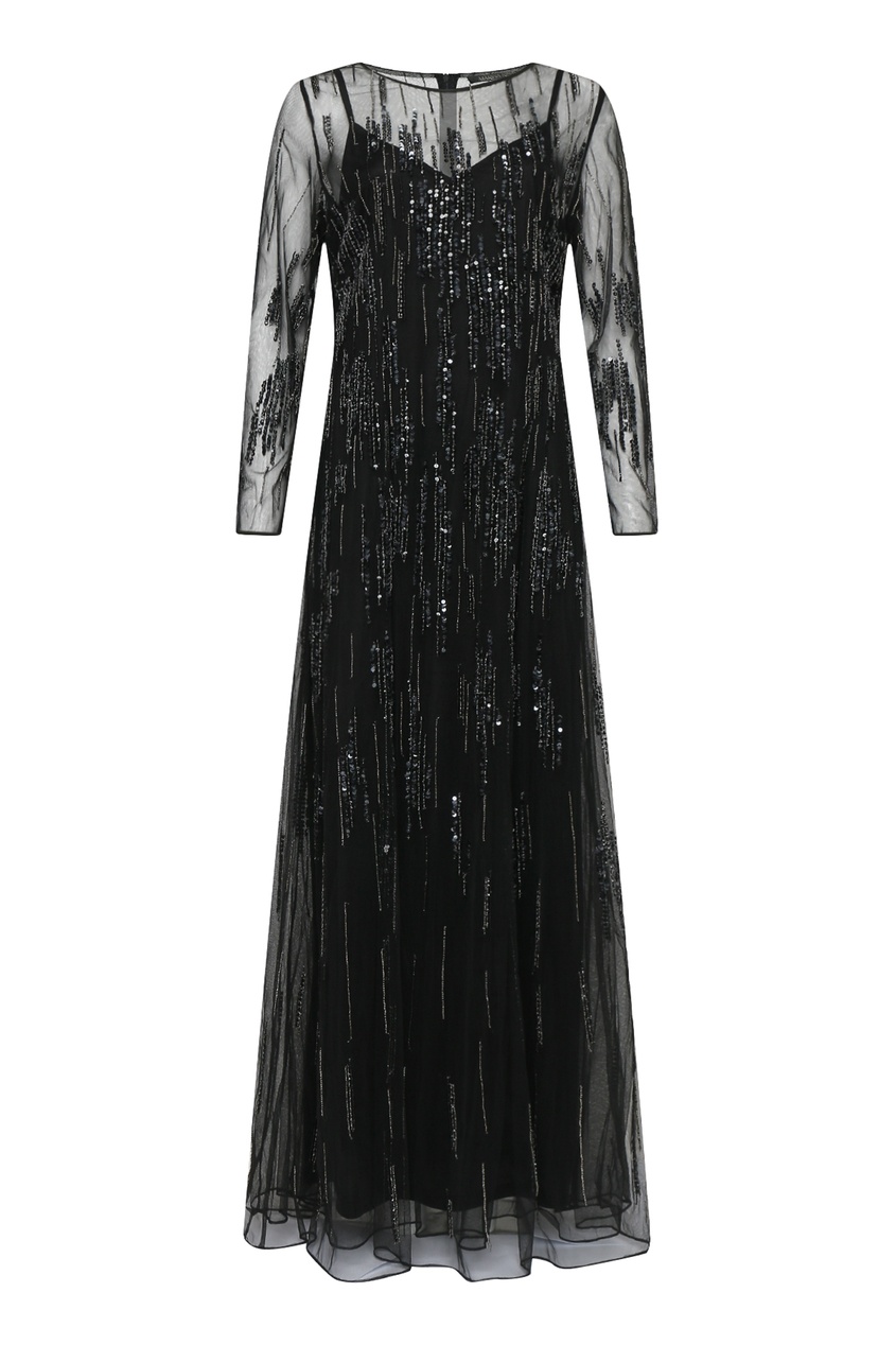 фото Черное полупрозрачное платье макси с пайетками marina rinaldi