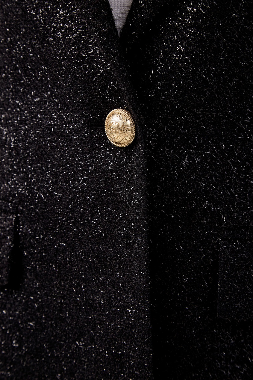 фото Черное пальто с люрексом balmain