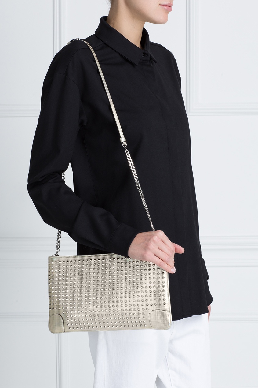 

Сумка из кожи Loubiposh clutch specchio galactic/spikes, Серебряный, Сумка из кожи Loubiposh clutch specchio galactic/spikes
