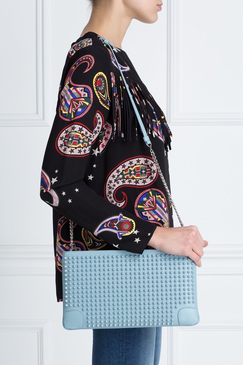

Кожаный клатч Loubiposh clutch calf paris/spikes, Голубой, Кожаный клатч Loubiposh clutch calf paris/spikes