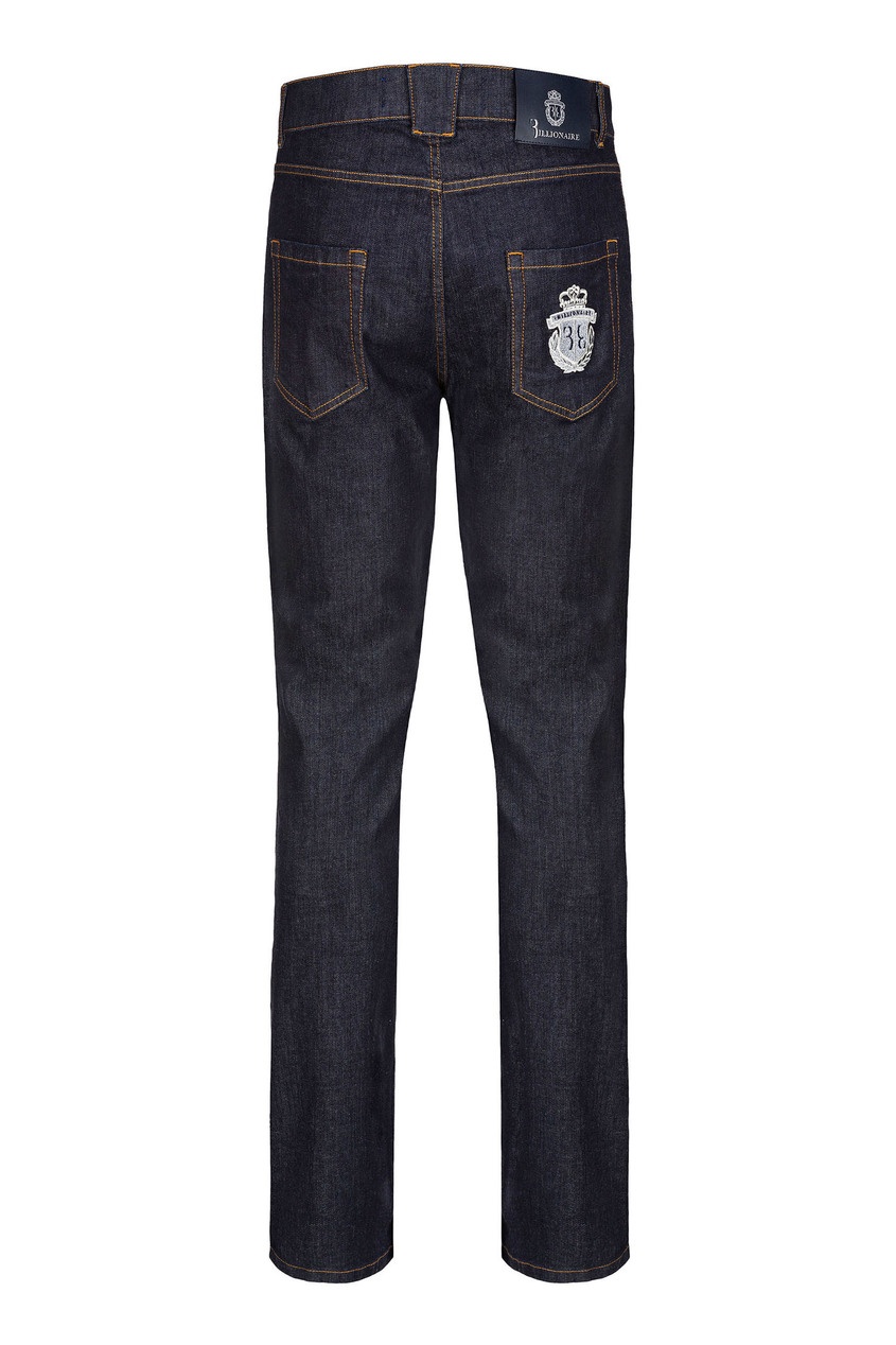 фото Прямые синие джинсы с вышитым гербовым логотипом billionaire