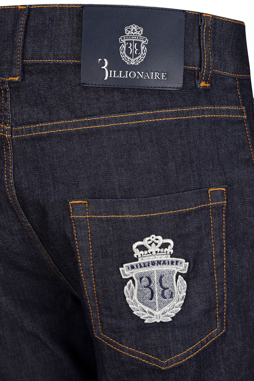 фото Прямые синие джинсы с вышитым гербовым логотипом Billionaire