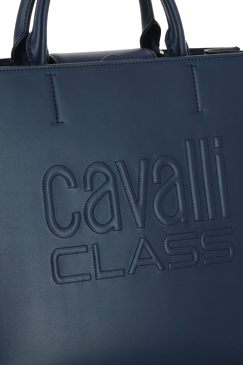 фото Синяя кожаная сумка с контрастными вставками cavalli class