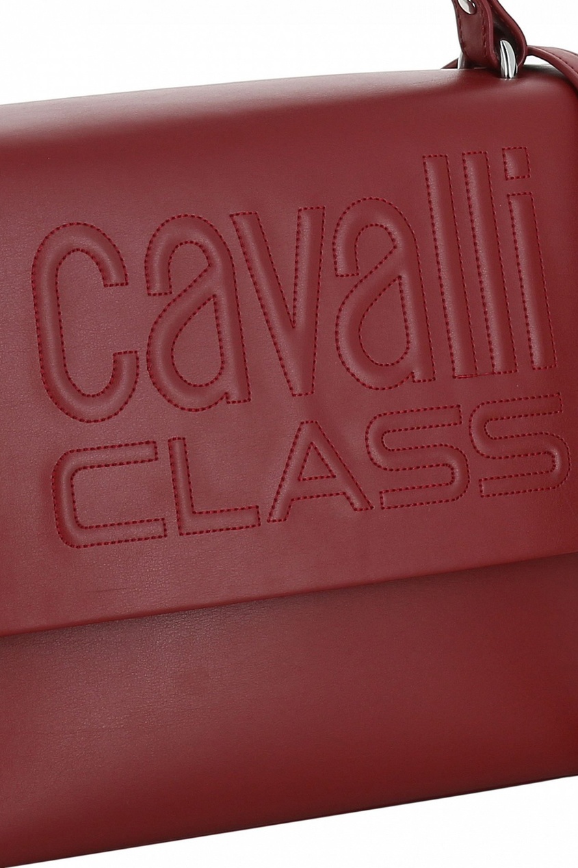 фото Красная кожаная сумка с логотипом cavalli class