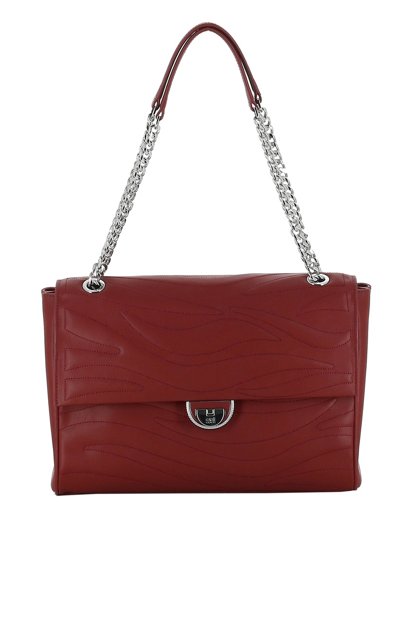 фото Красная кожаная сумка с ручками-цепочками Cavalli class