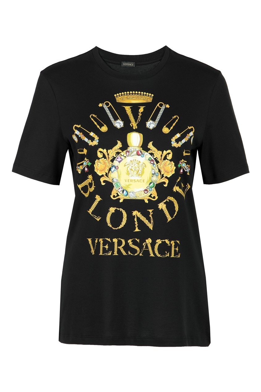 фото Черная футболка с желтым рисунком versace