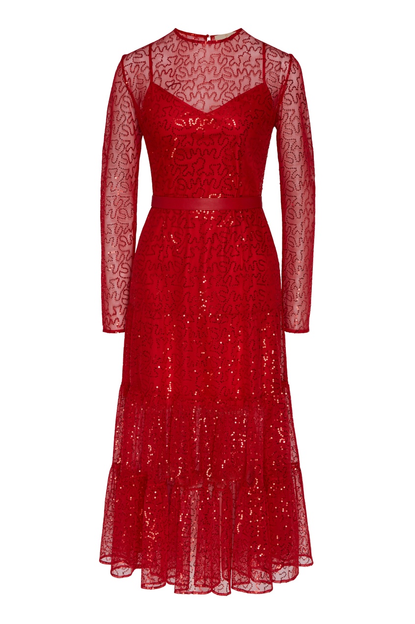 фото Красное платье миди с пайетками like yana