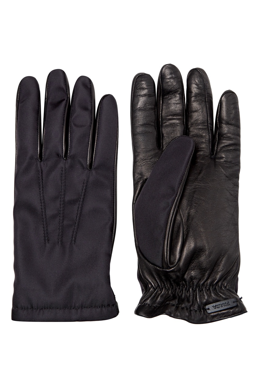 фото Черные перчатки с кожаными вставками Prada
