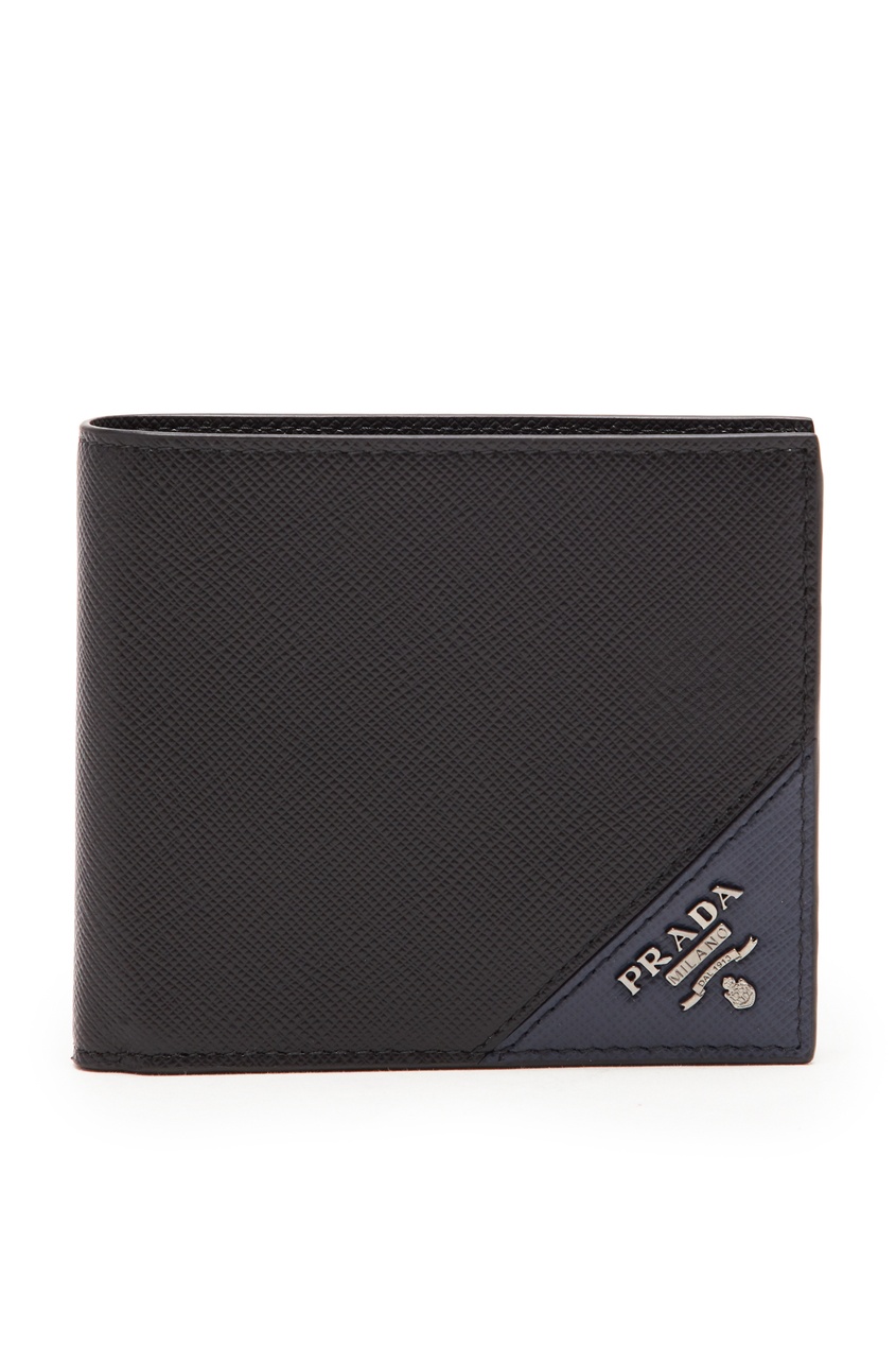 фото Складной кошелек с серебристым логотипом Prada