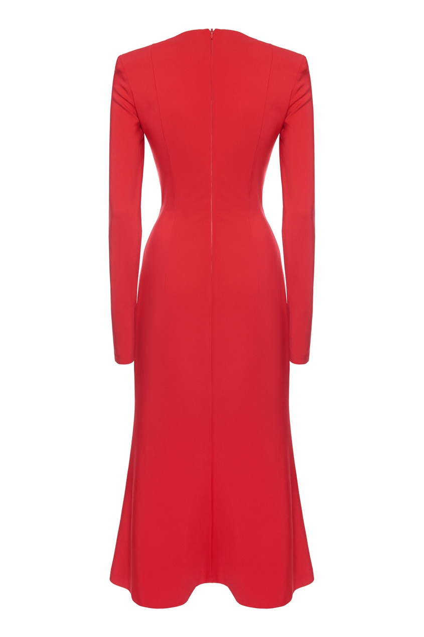 фото Красное платье с драпировкой узлом sorelle
