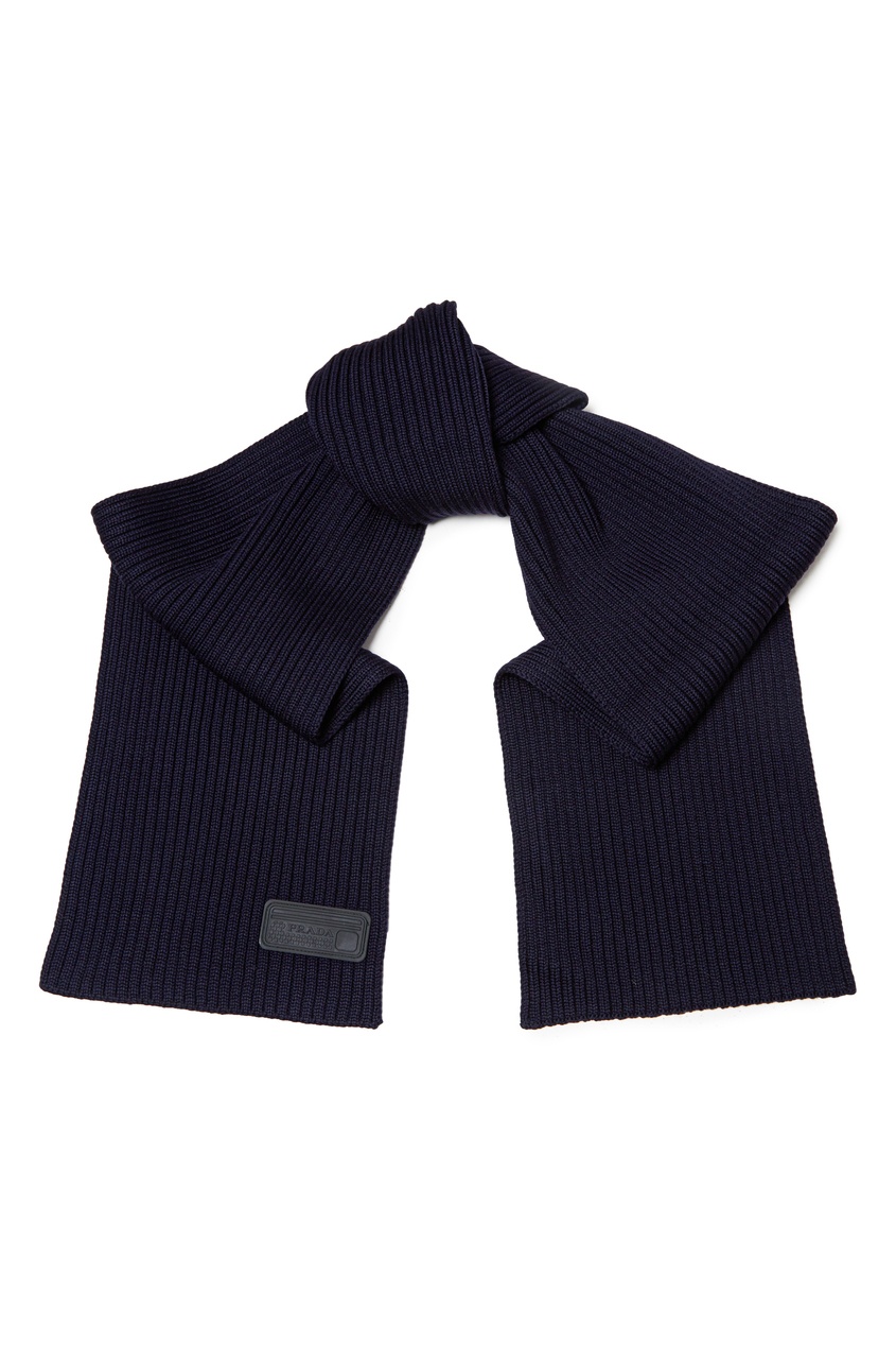 фото Темно-синий шерстяной шарф Prada
