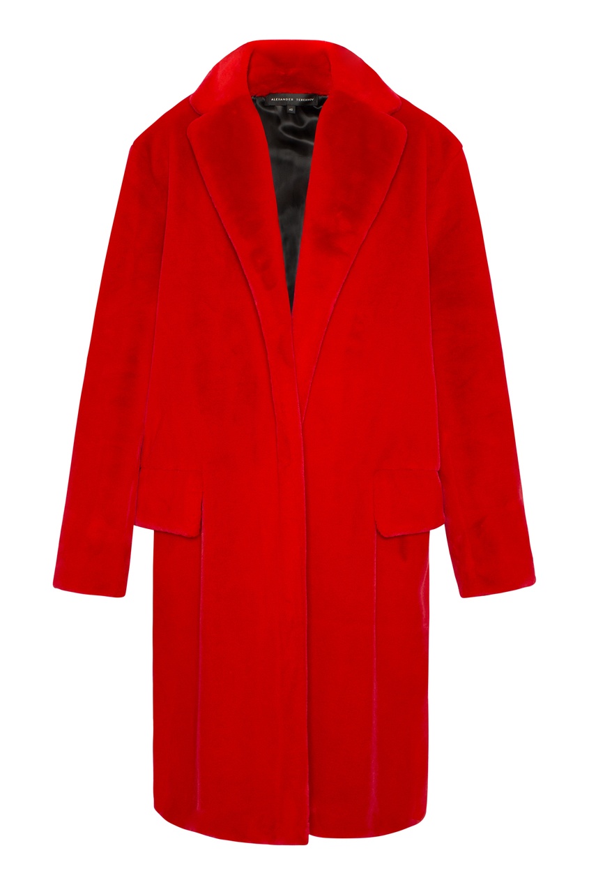 фото Меховое пальто красного цвета Alexander terekhov