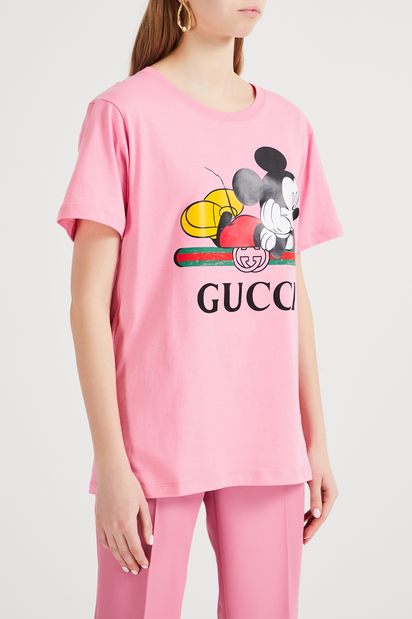 фото Розовая футболка с принтом disney x gucci