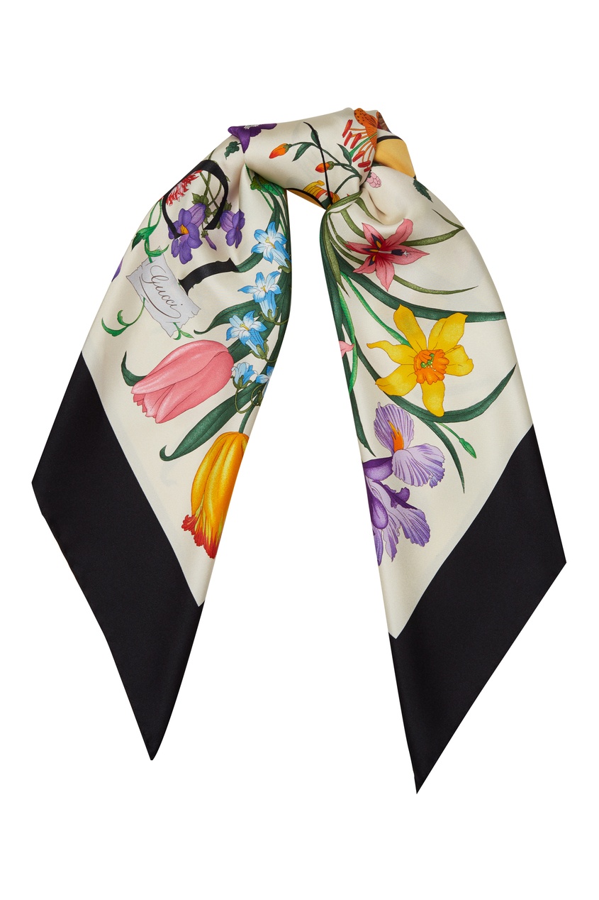 фото Шелковый шарф с цветочным принтом disney x gucci