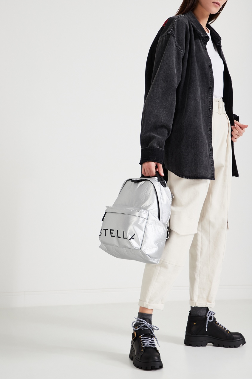 фото Серебристый рюкзак с логотипом stella logo stella mccartney