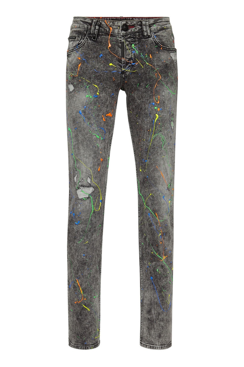 фото Серые джинсы с брызгами краски philipp plein