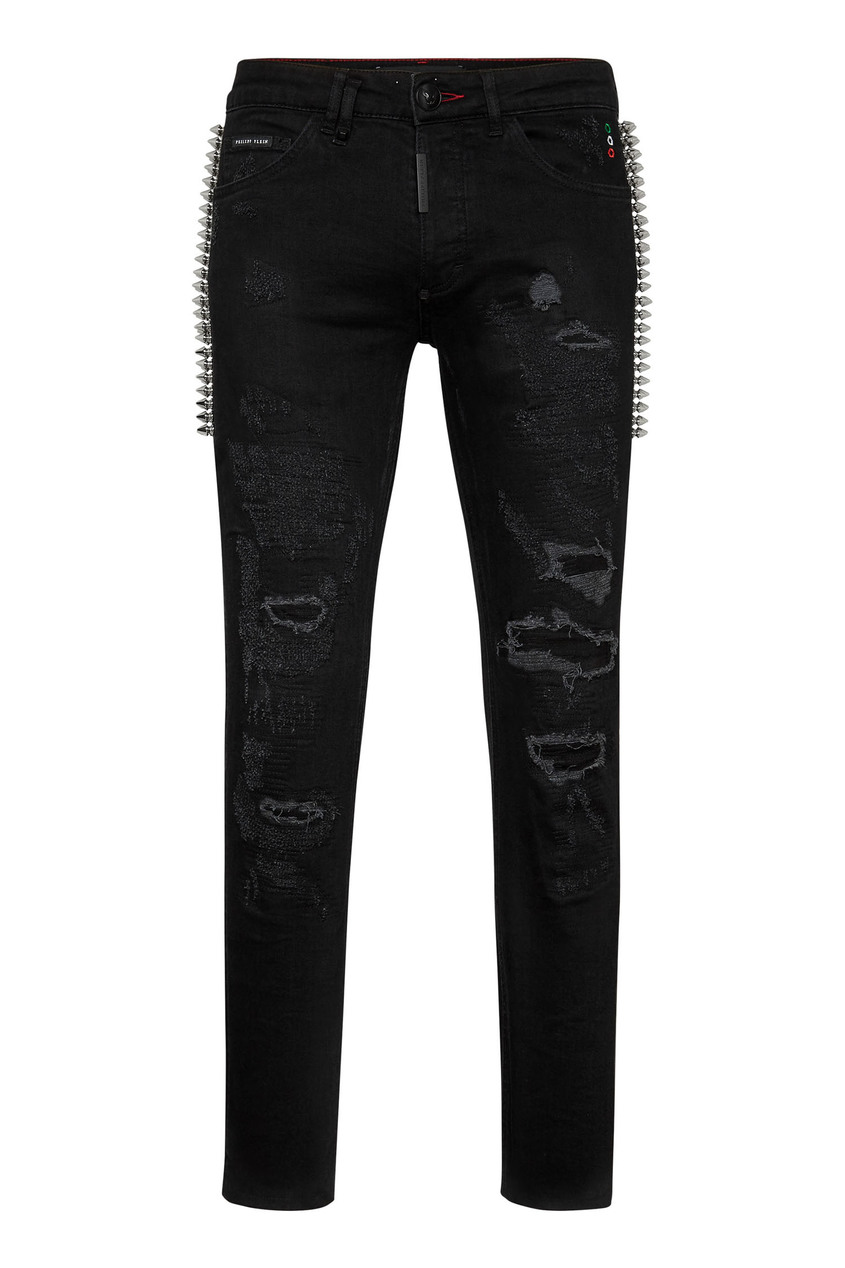 фото Черные джинсы с шипами philipp plein