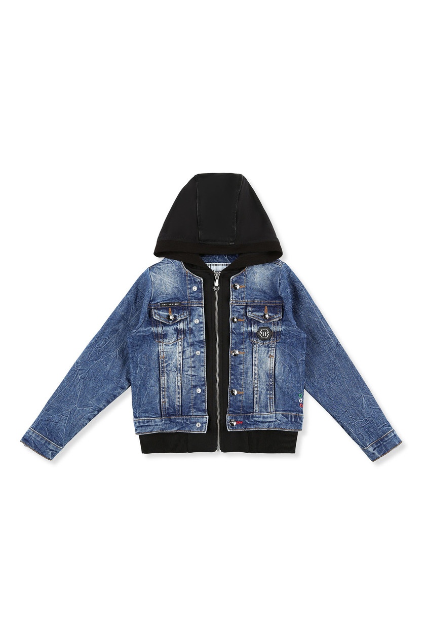 Синяя джинсовая куртка с капюшоном Philipp Plein