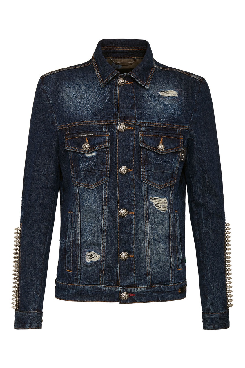 фото Синяя джинсовая куртка с заклепками philipp plein
