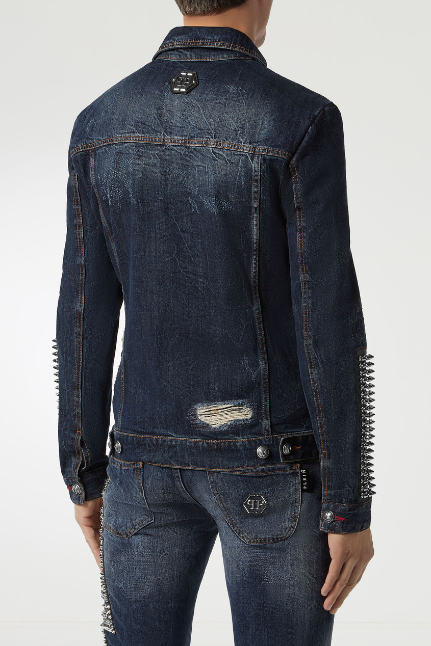 фото Синяя джинсовая куртка с заклепками philipp plein