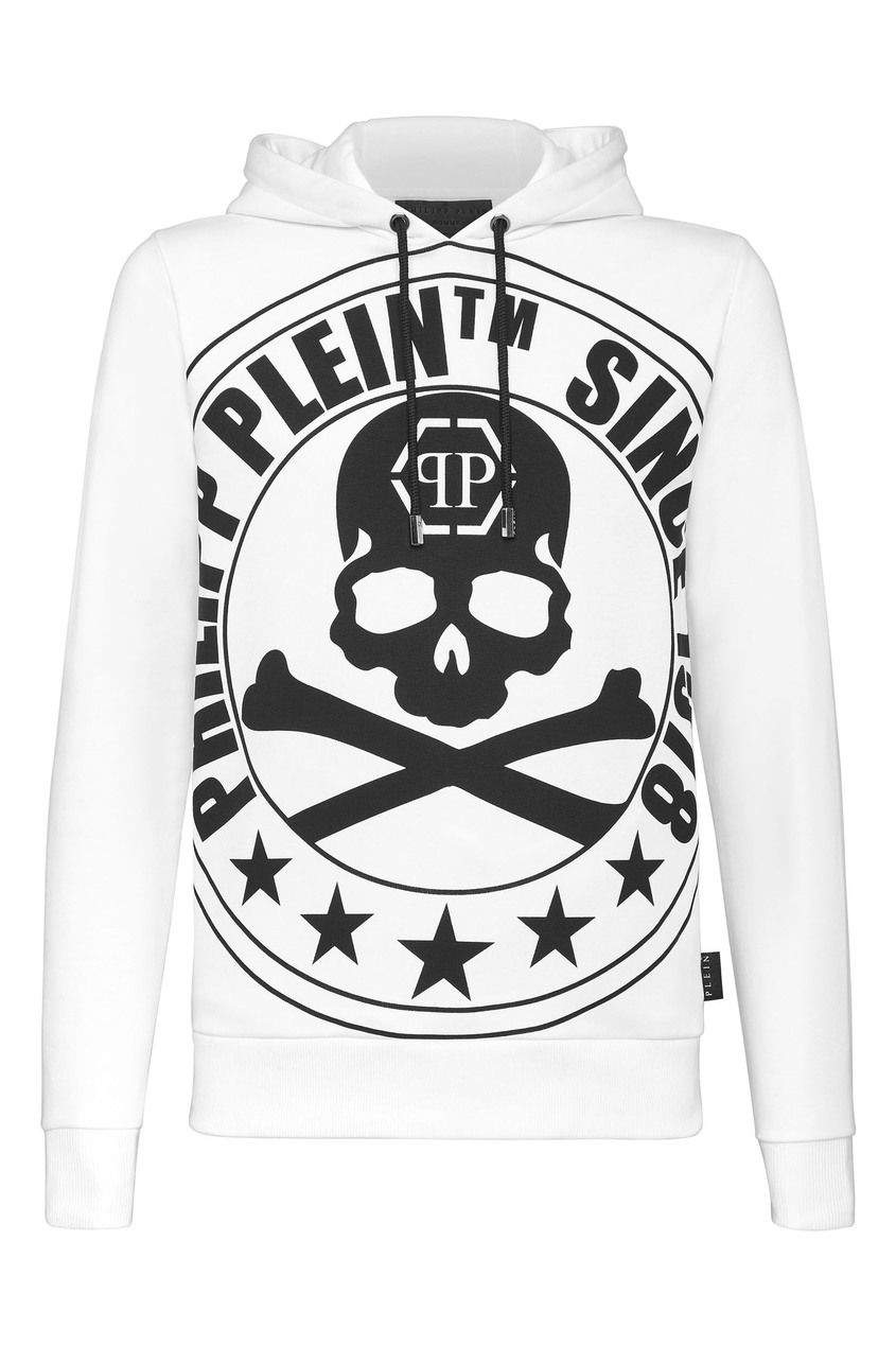 фото Белая толстовка с черным принтом philipp plein