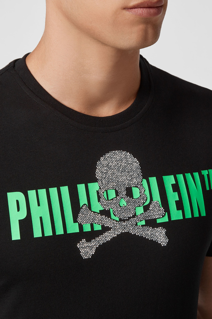 фото Черная футболка с серебристым черепом philipp plein