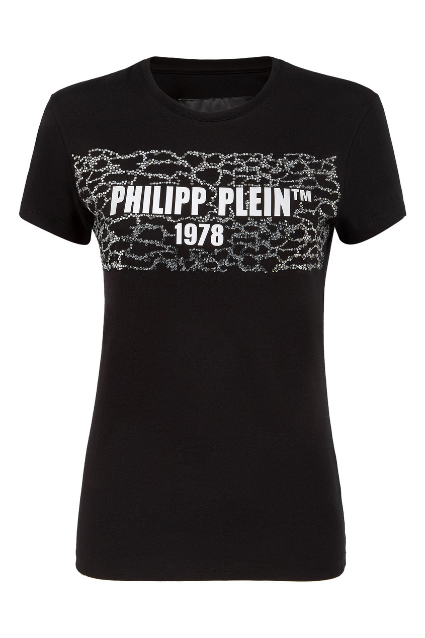 фото Черный футболка с серебристыми стразами philipp plein