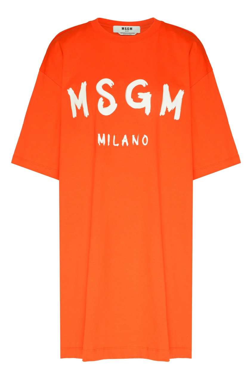 фото Оранжевое платье-футболка с логотипом msgm