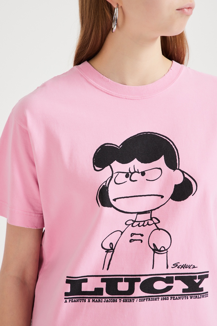 фото Розовая футболка с принтом peanuts x the t-shirt marc jacobs marc jacobs (the)