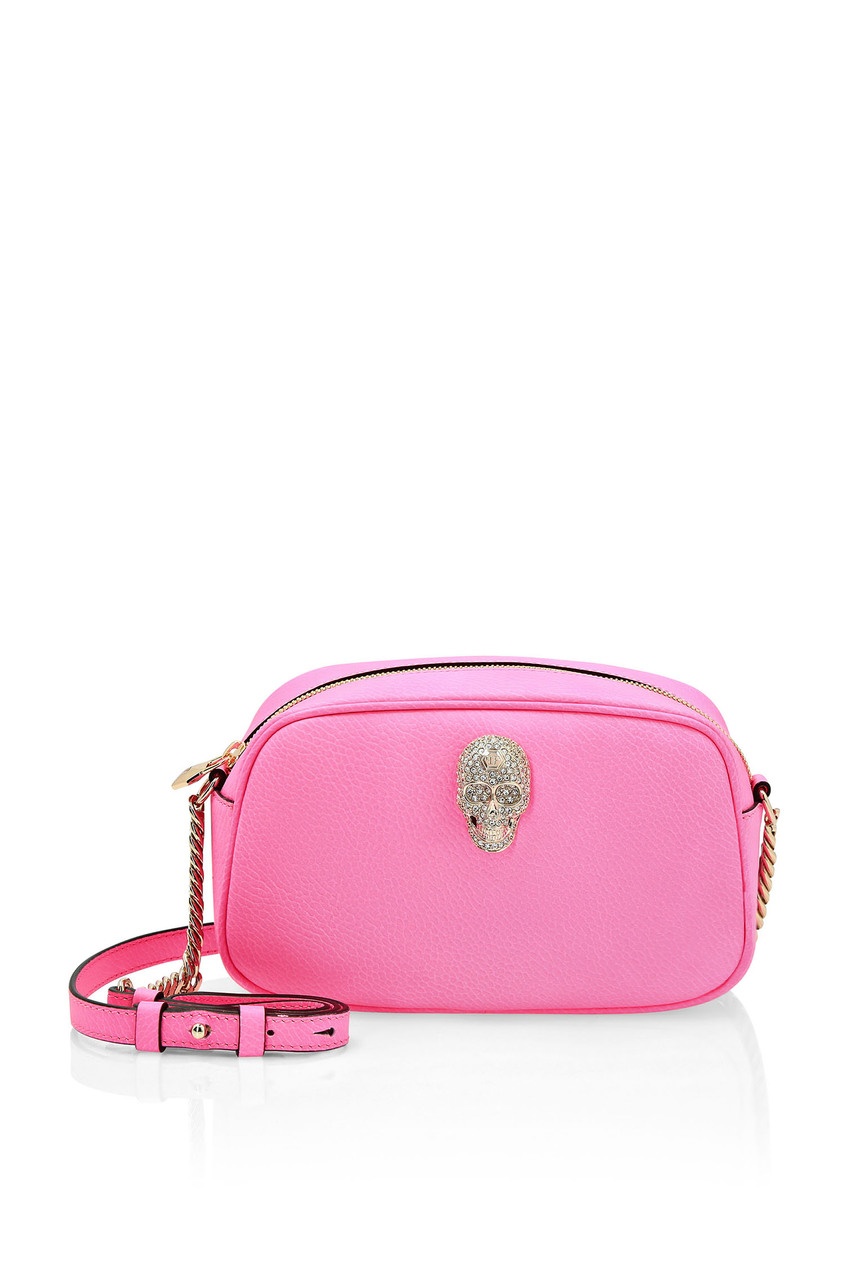 фото Розовая кожаная сумка с декором philipp plein