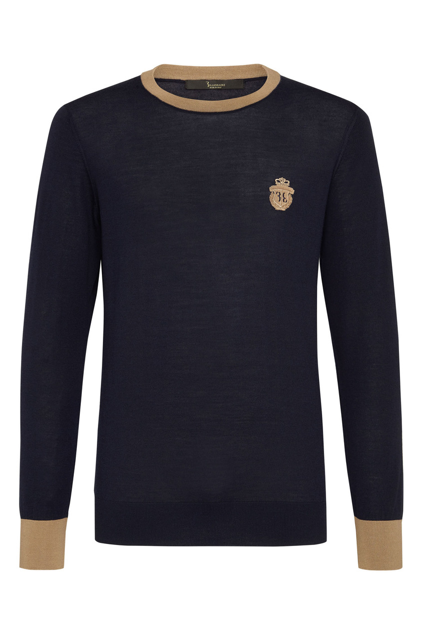 

Джемпер с контрастными манжетами, Синий, Джемпер с контрастными манжетами