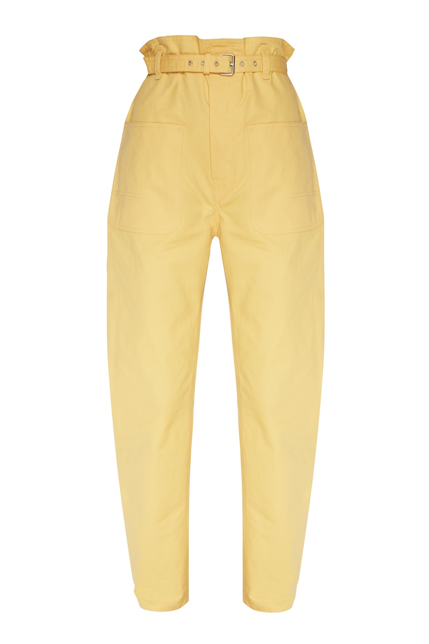 фото Желтые хлопковые брюки с поясом isabel marant