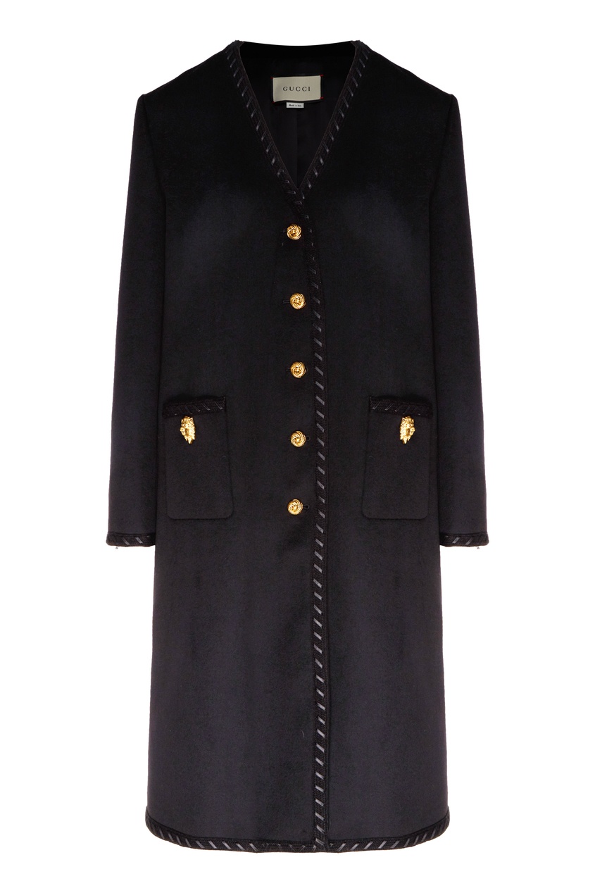 фото Черное пальто с фактурной отделкой gucci
